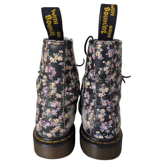 Vintage Dr Martens Black Floral Combat Boots Women 6 Distressed Grunge Punk Emo - Picture 4 of 8